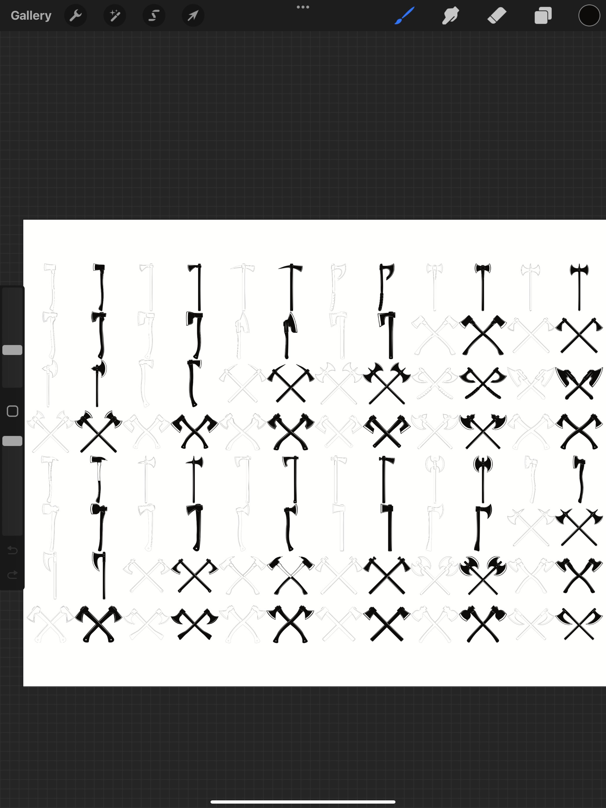 Axes Set 1 Procreate Brush Stamps, 96 Axe Weapon Stamps