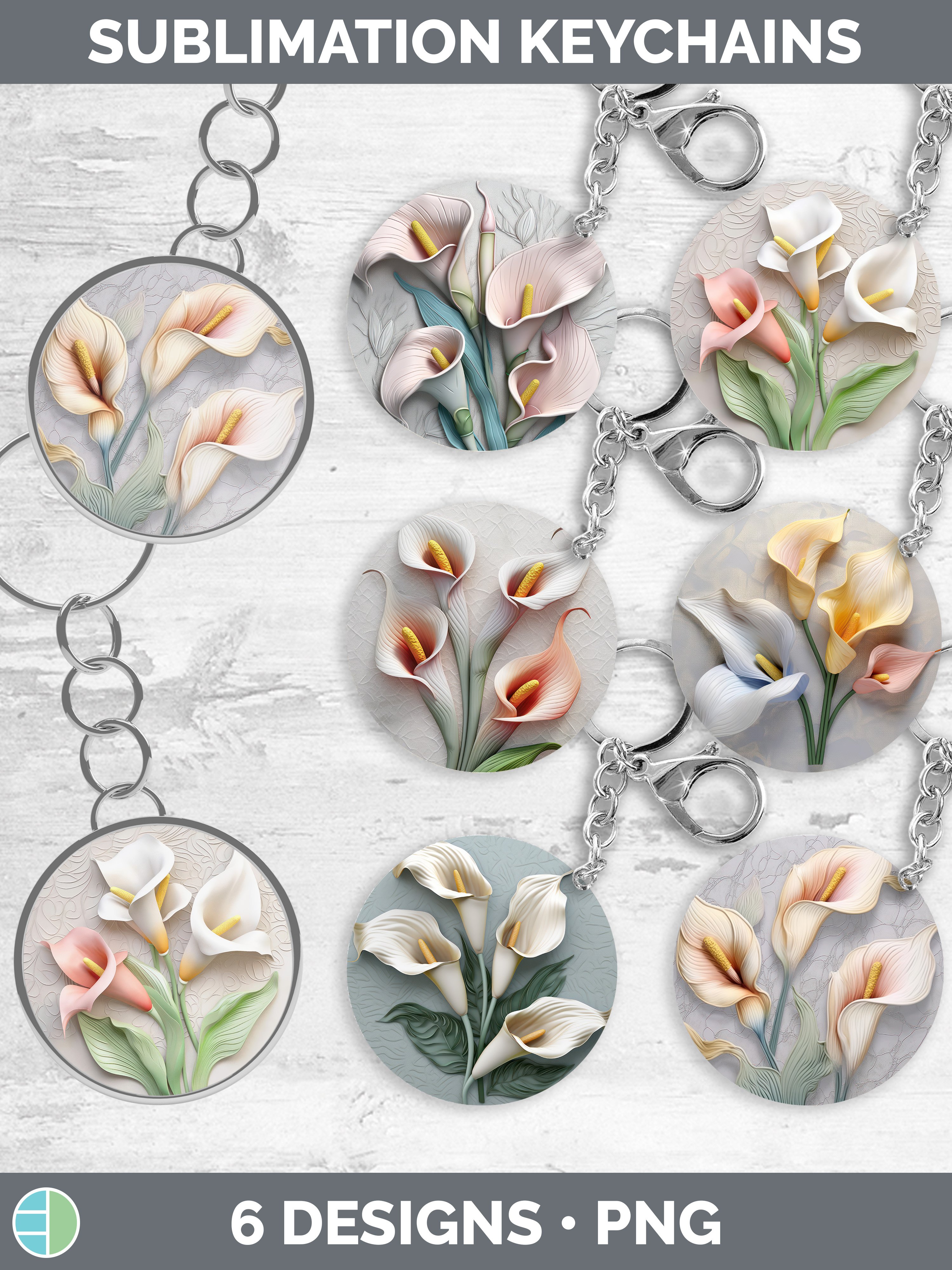 3D Calla Lily Flowers Keychain Sublimation Keyring Designs