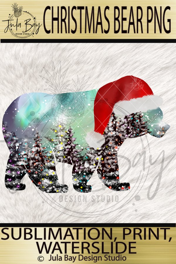 Christmas Sublimation Design Santa Bear Northern Lights PNG