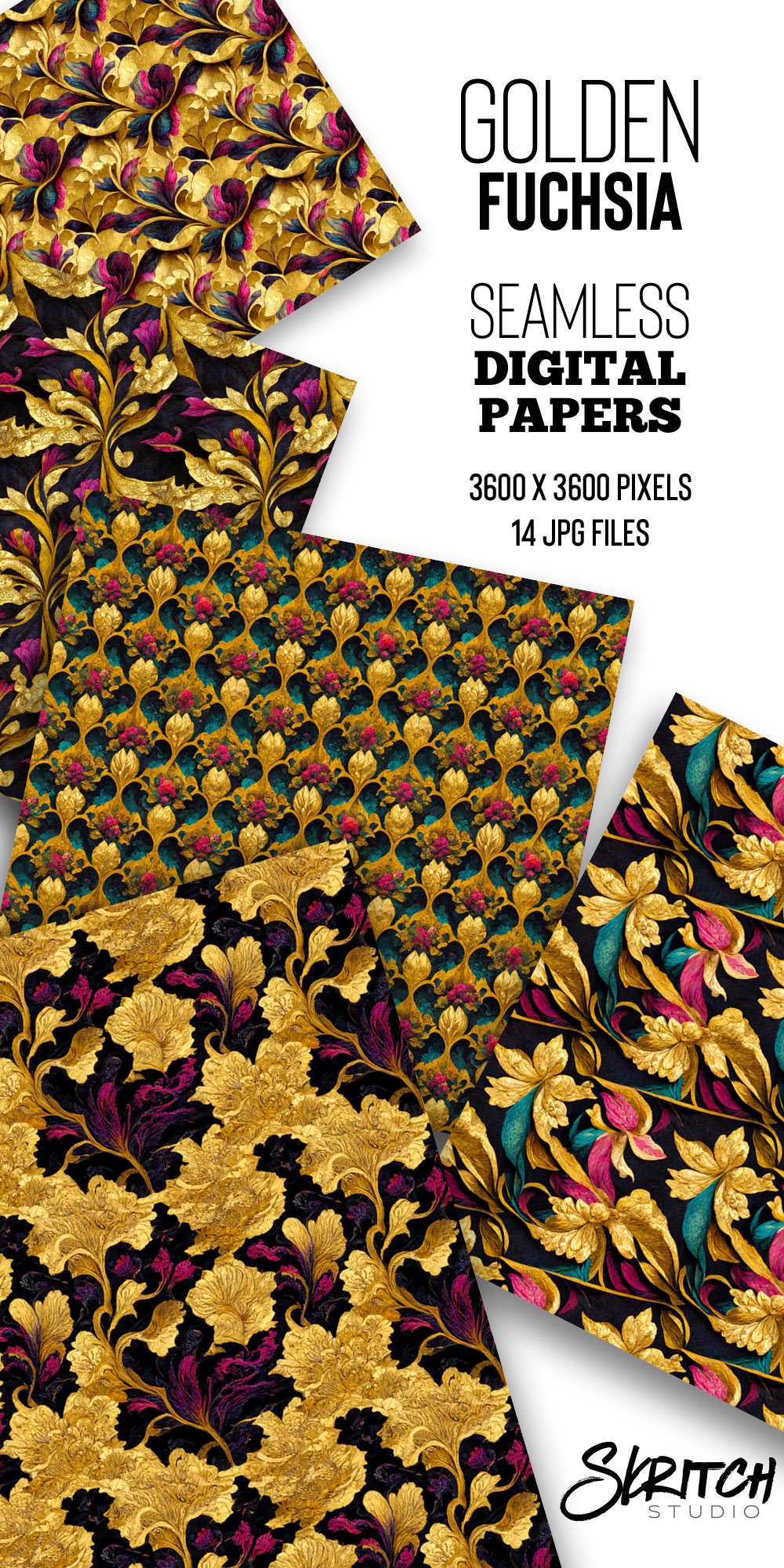 Golden Fuchsia Digital Background Patterns