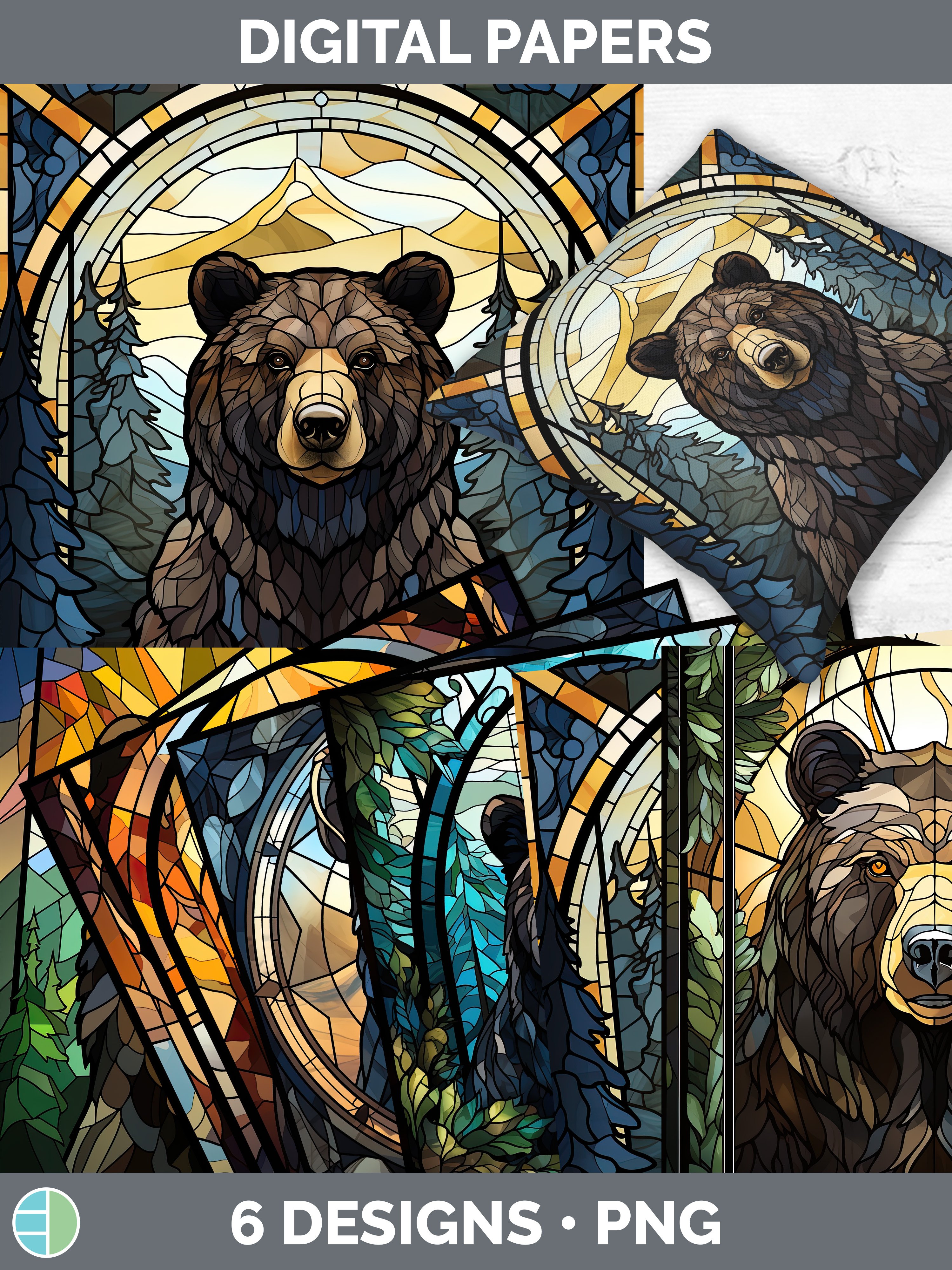 Stained Glass Black Bear Paper Backgrounds | Digital Scrapbo
