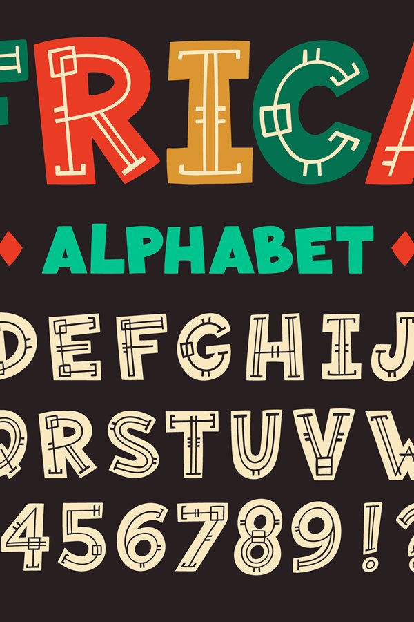 African letters. Hand drawn ancient tribal decorative abc