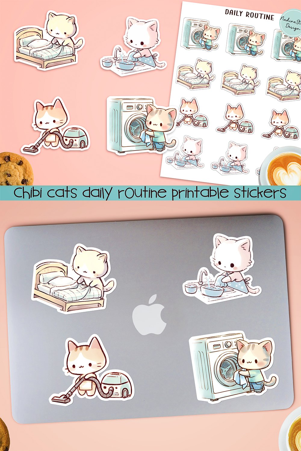Daily Routine Chibi Chibi cats Daily routine printable stickers. PNG. (2924160)