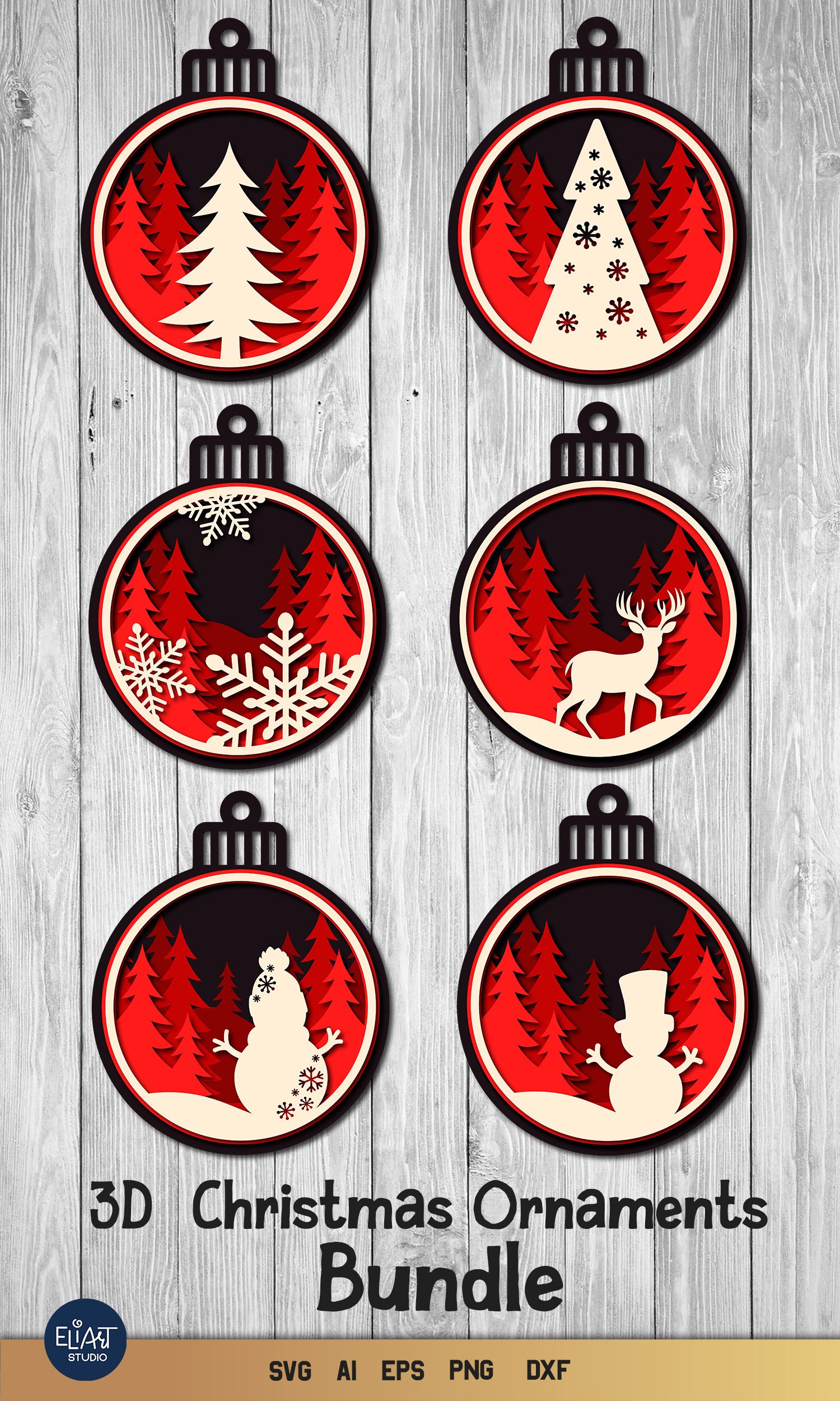 Christmas Ornaments SVG Bundle | 3D Layered SVG Ornaments