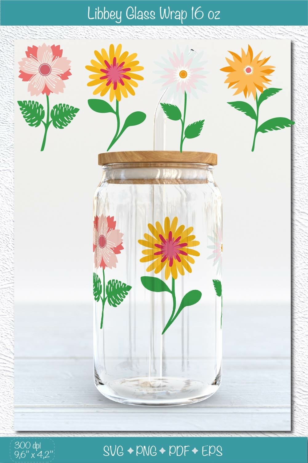 Libbey glass wrap with groovy flowers and Daisy SVG PNG