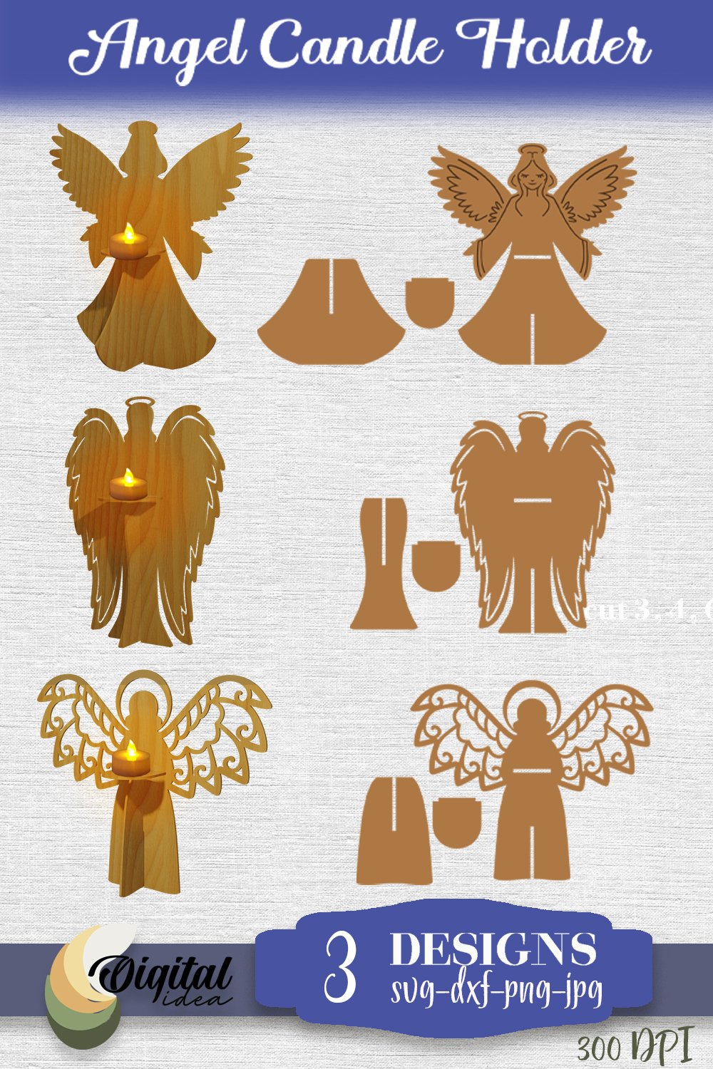 Angel candle stand laser cut file. Wood Candle (2107503)