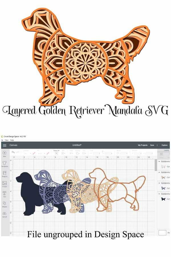 Golden Retriever Dog Mandala Layered 3D SVG - 4 Layers