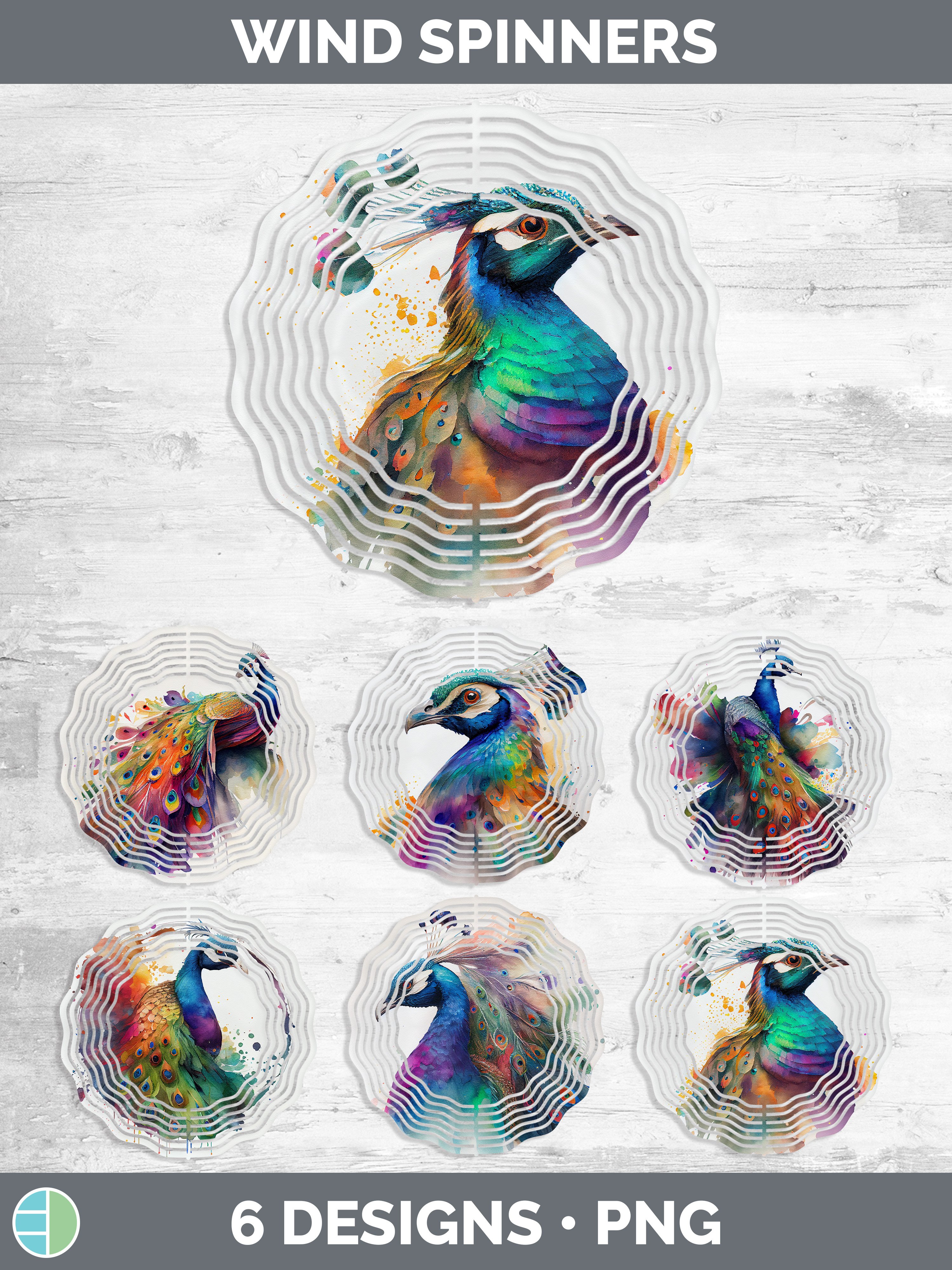 Rainbow Peacocks Wind Spinner | Sublimation Designs Bundle