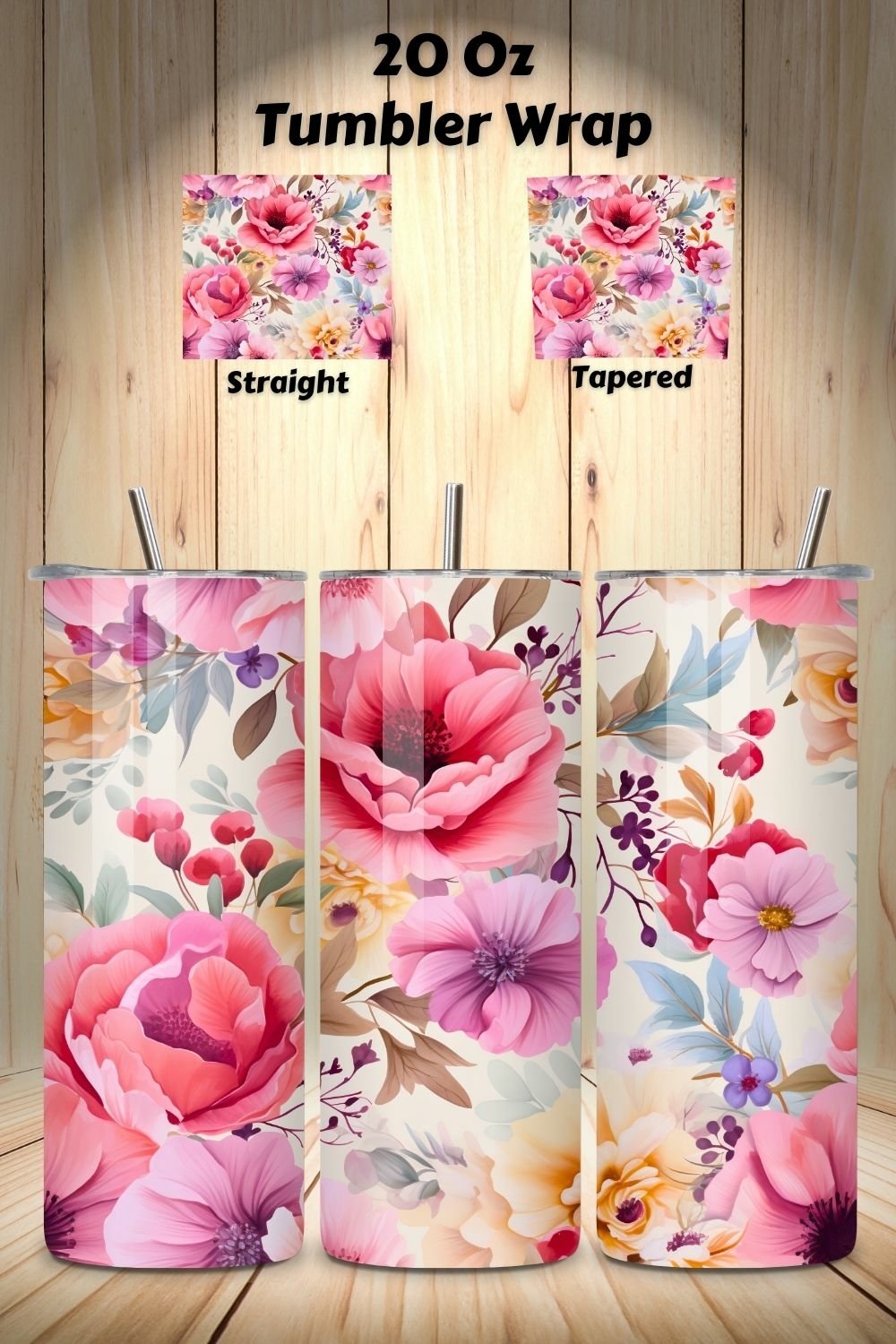 Watercolor Floral Symphony Tumbler Wrap, Seamless PNG Wrap