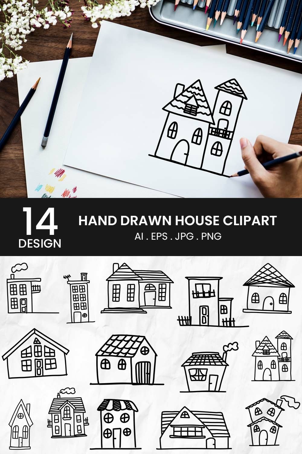 Hand Drawn House Clipart With 14 Variations