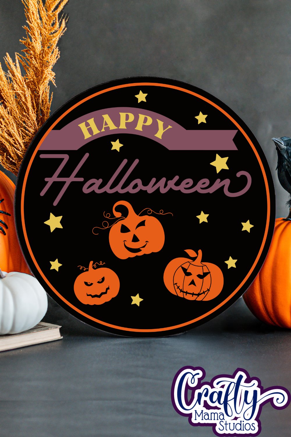 Round Retro Halloween Sign Svg, Happy Halloween Old Style