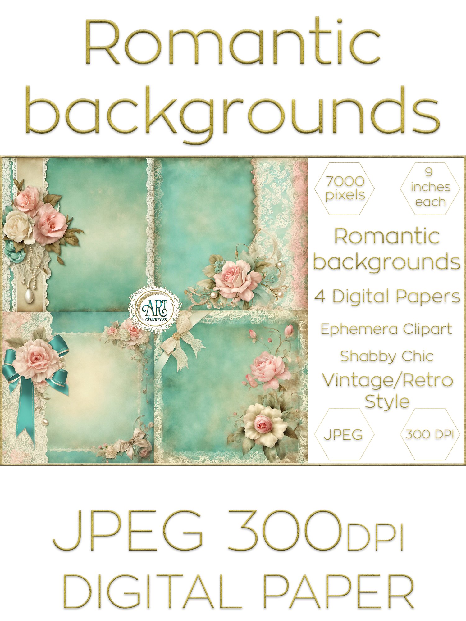 Watercolor Vintage Digital Paper Shabby Chic (2957083)