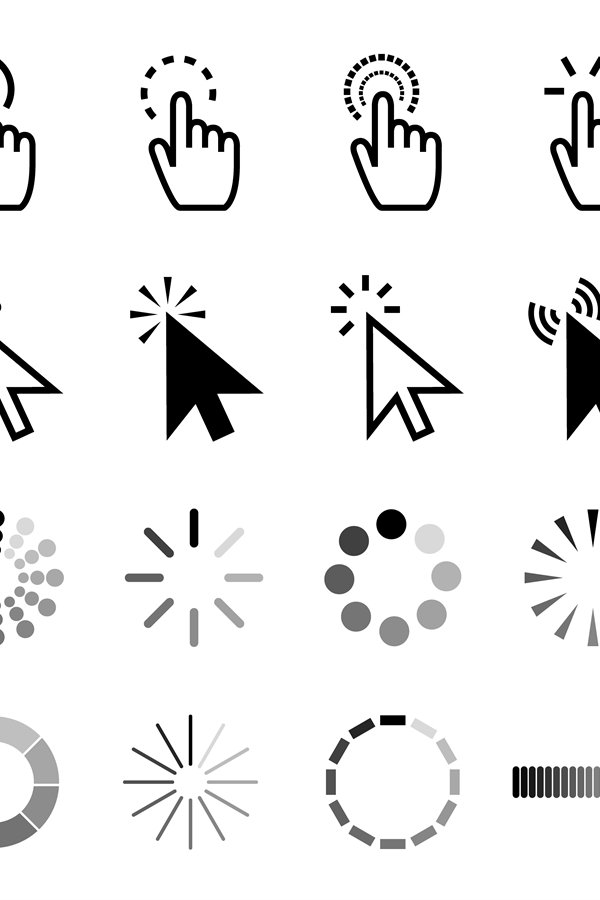 Pointer click icon. Clicking cursor, pointing hand clicks an