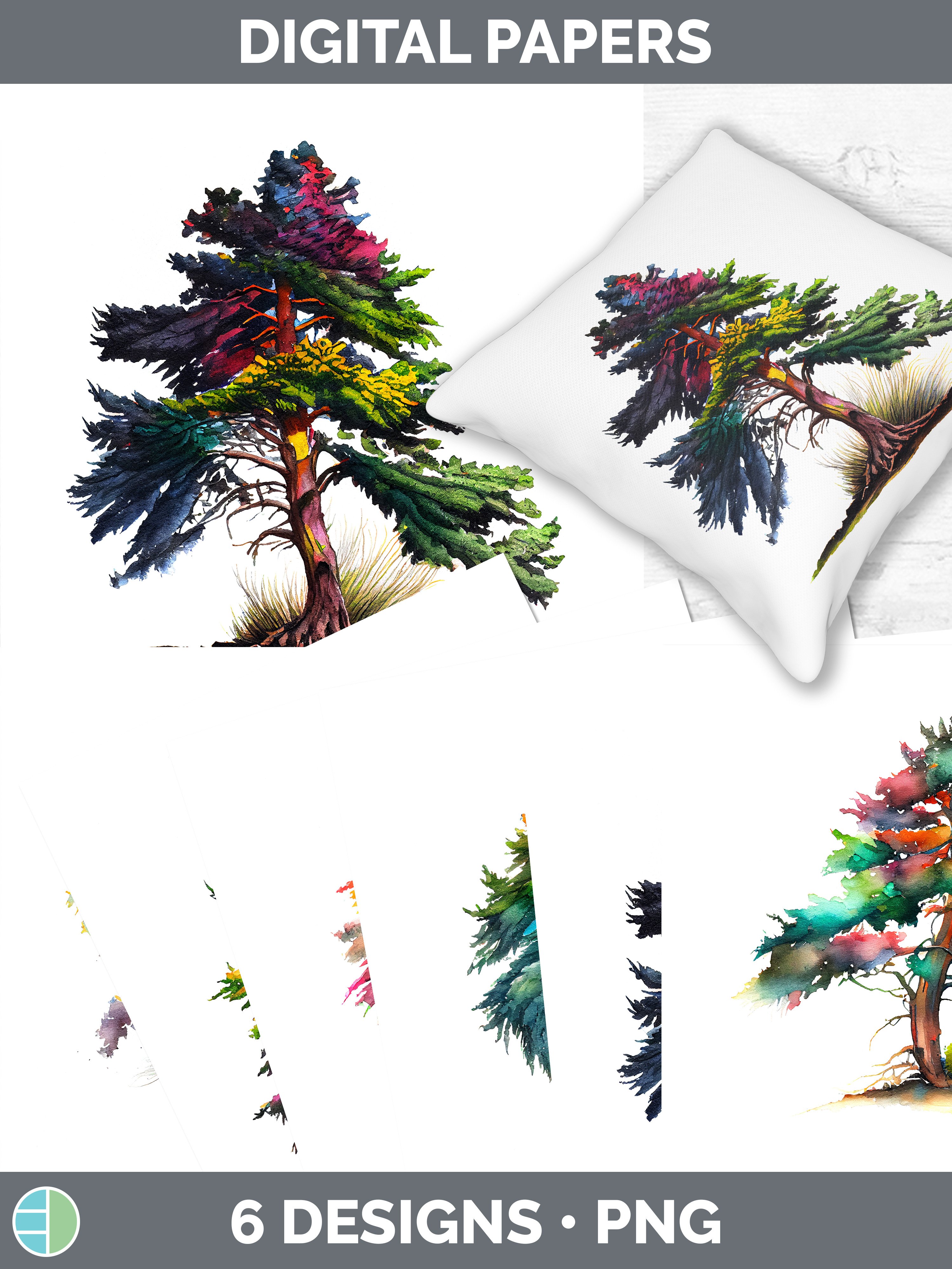 Rainbow Cedar Trees Paper Backgrounds | Digital Scrapbook Pa