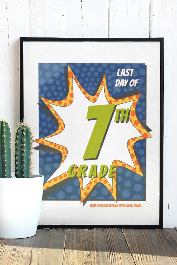 School Sign 7th Grade Printable Editable PDF DIY Photo Props