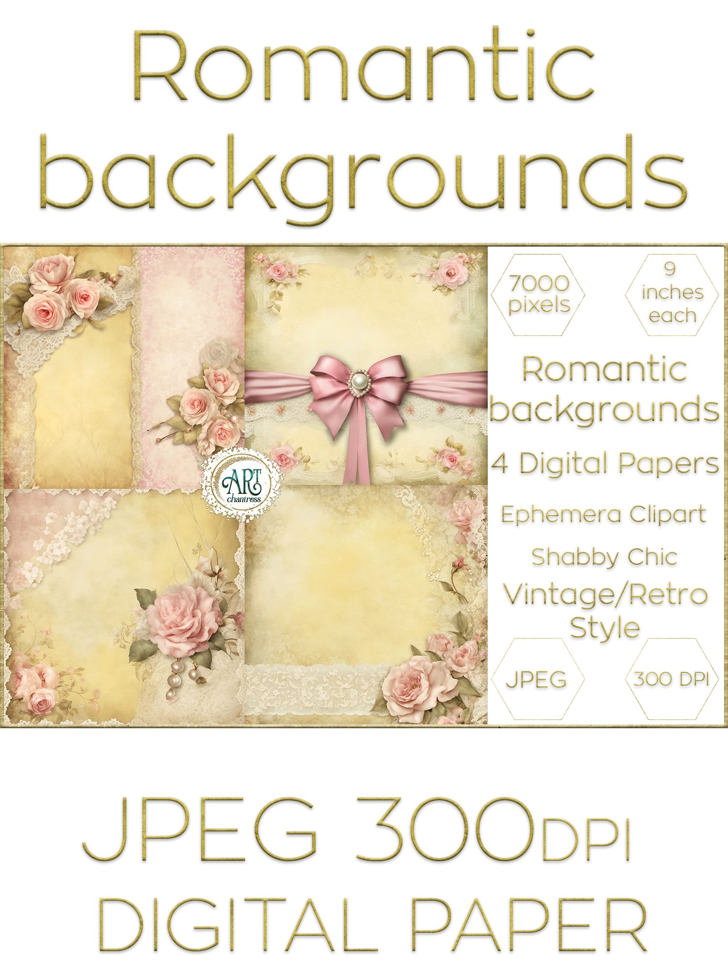Watercolor Vintage Digital Paper Shabby Chic (2924711)