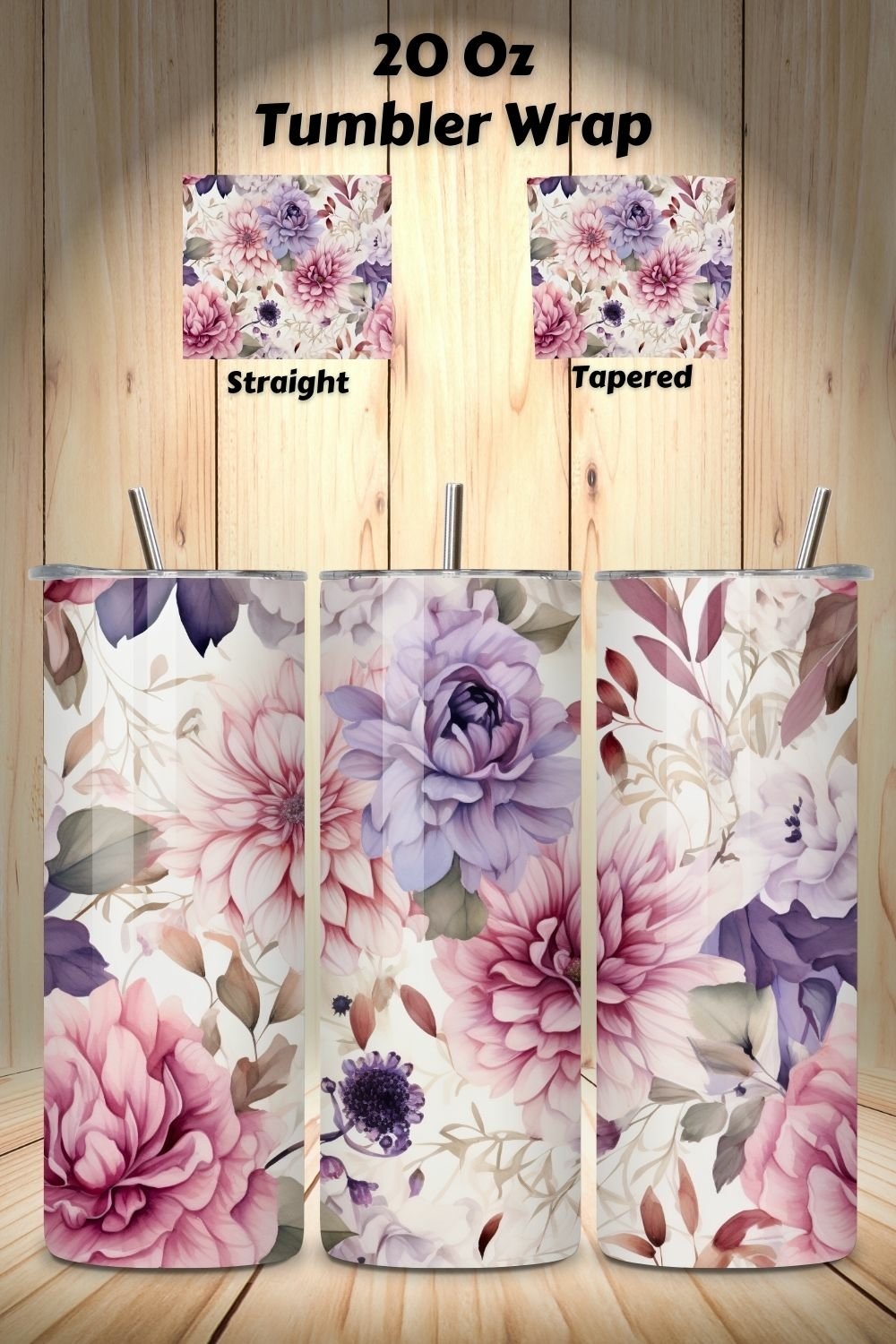 Watercolor Floral Symphony Tumbler Wrap, Seamless PNG Wrap