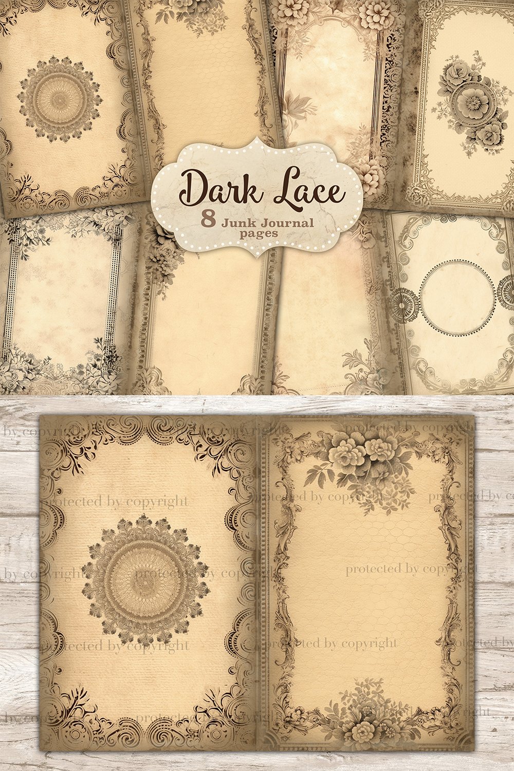 Dark Lace Junk Journal Kit | Framed Collage Sheets