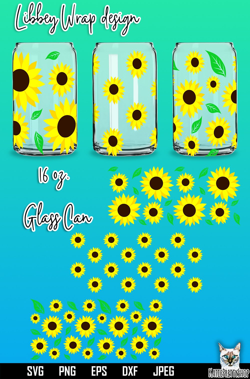 Sunflower Full Wrap 16 Oz Libbey Glass Can SVG