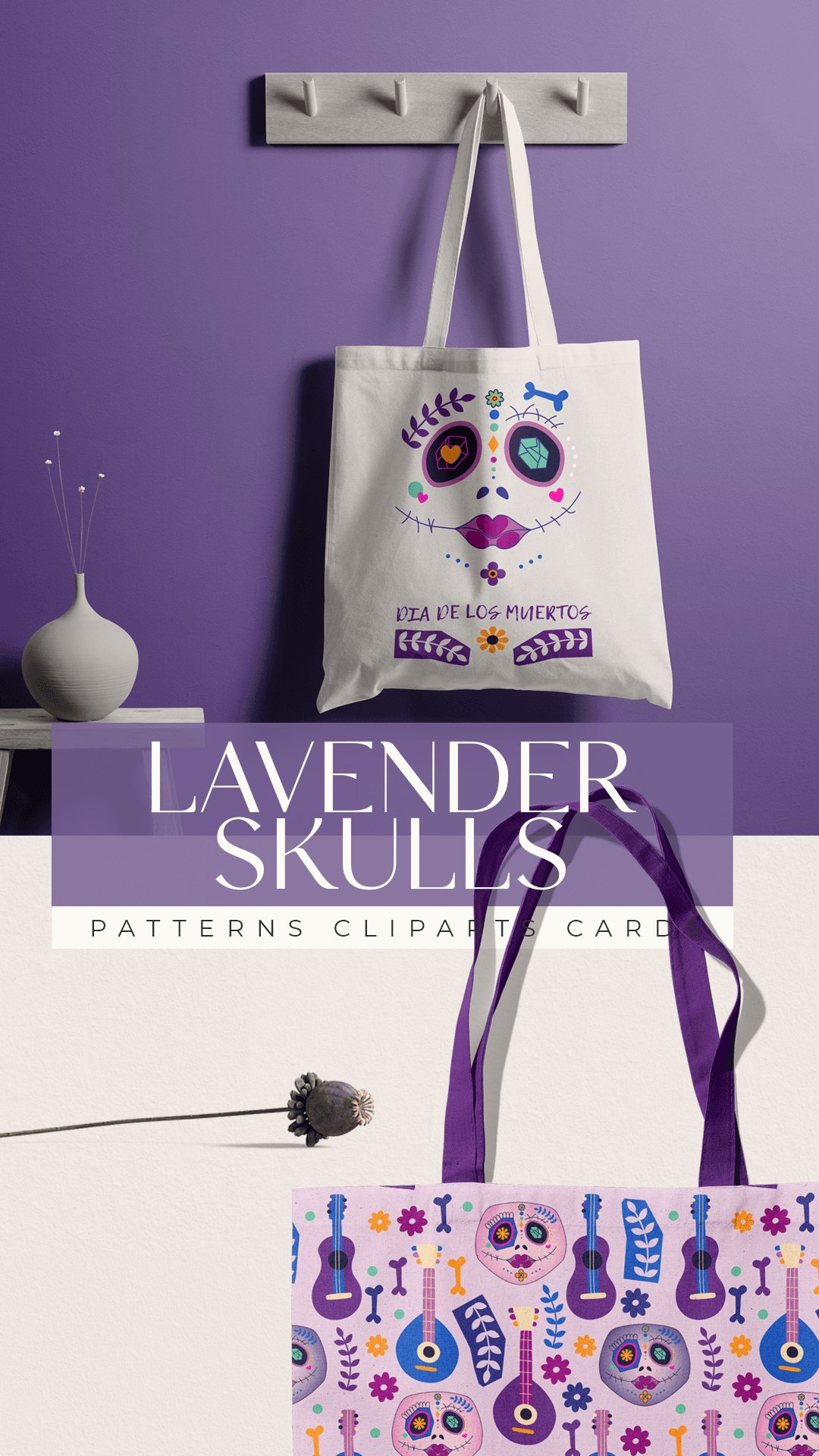 Sugar skulls - patterns, cards and cliparts