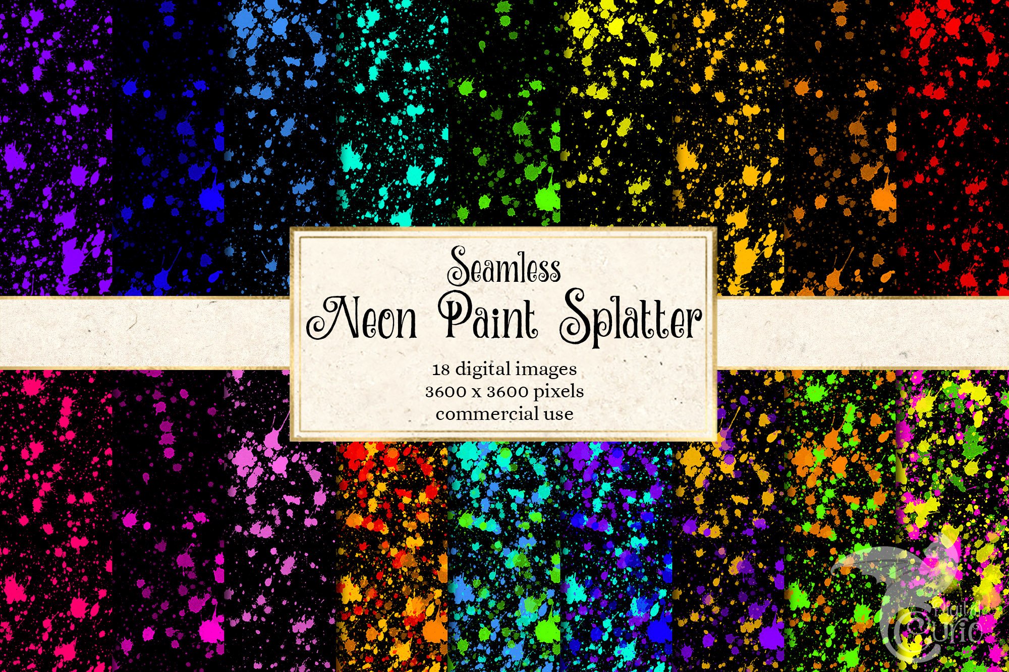 Neon Paint Splatter Digital Paper (1357988)