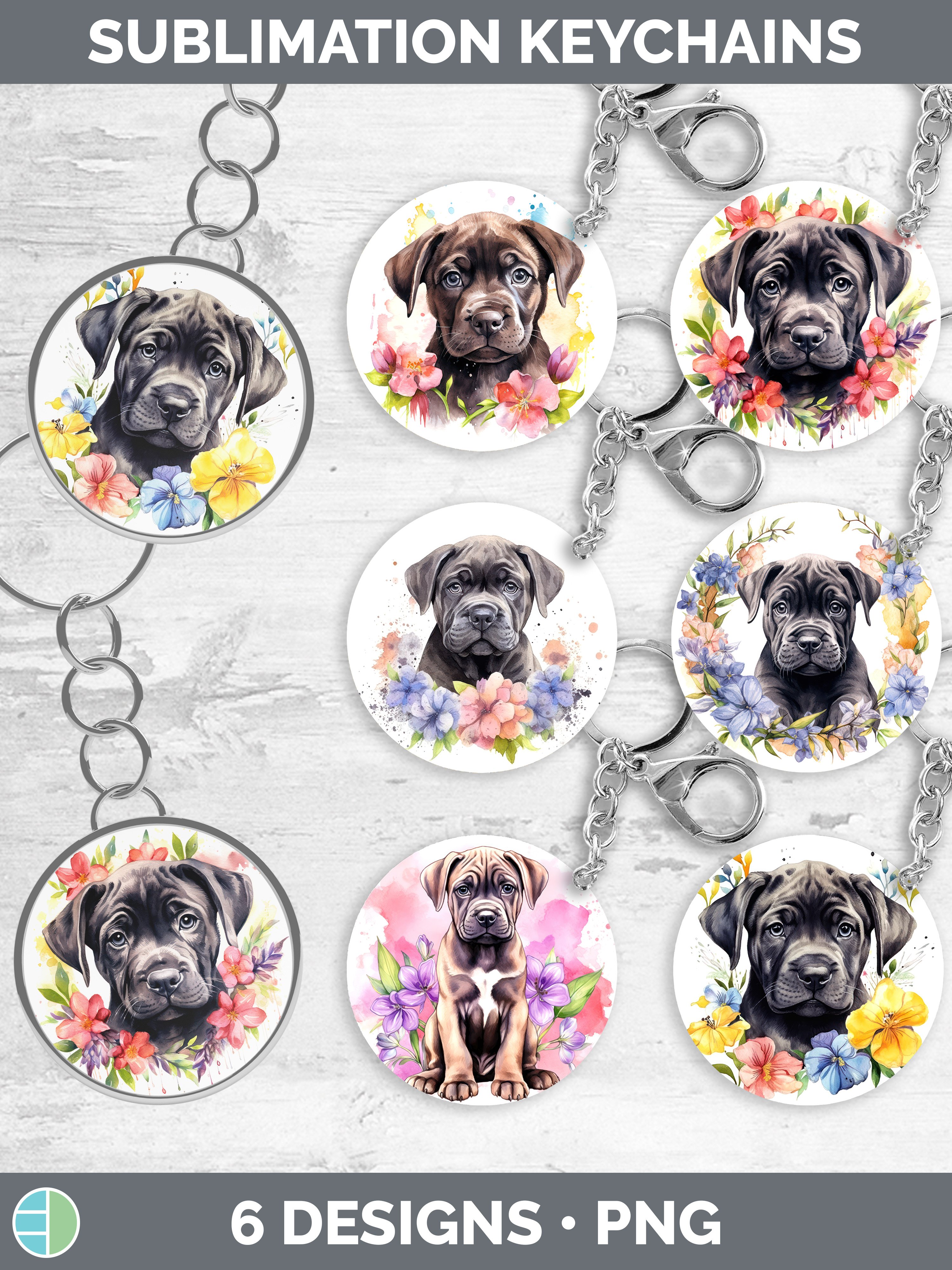 Watercolor Cane Corso Dog Keychain Sublimation Keyring Des