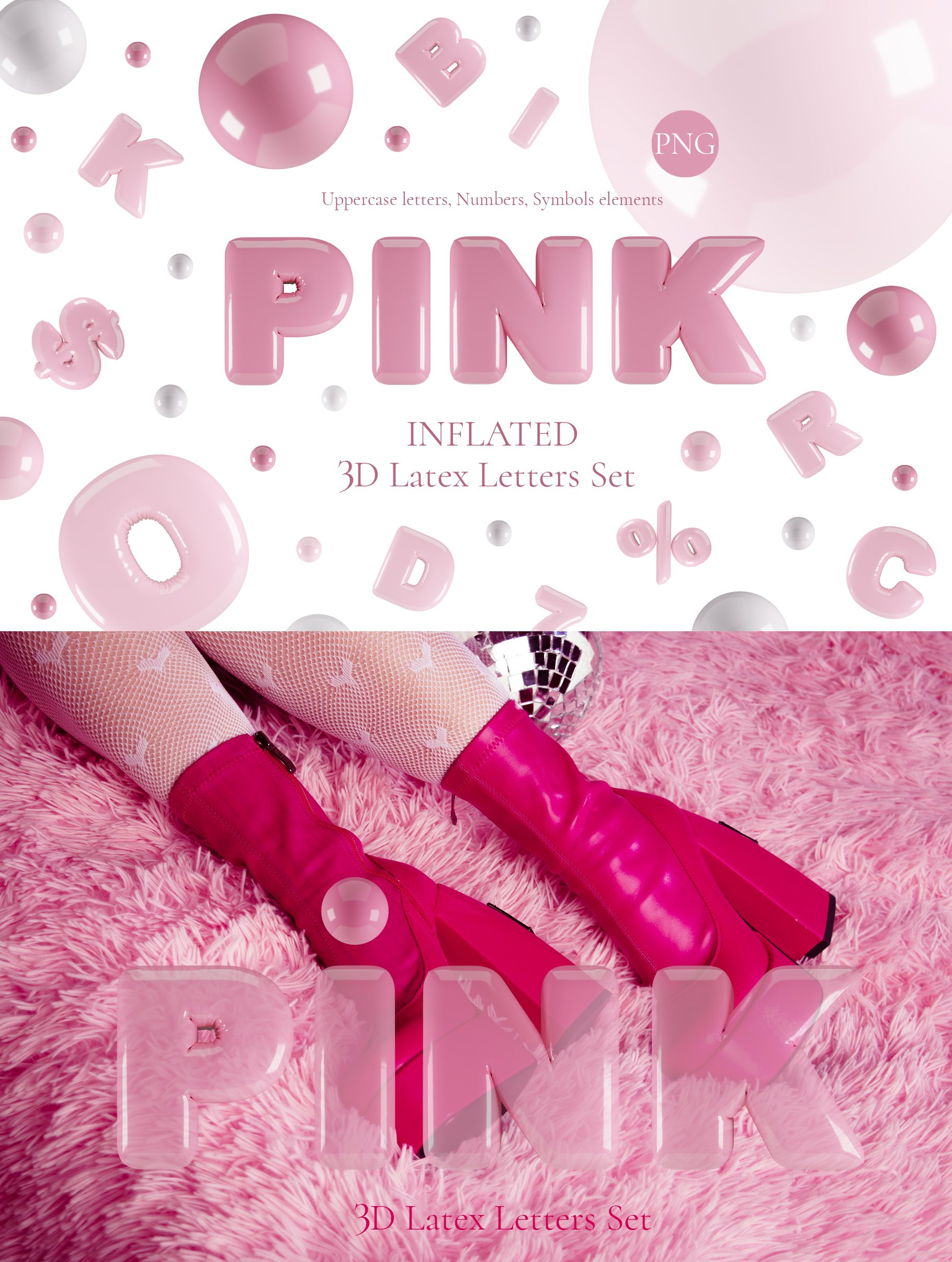3D Pink Inflated Latex Letters Set Bundle
