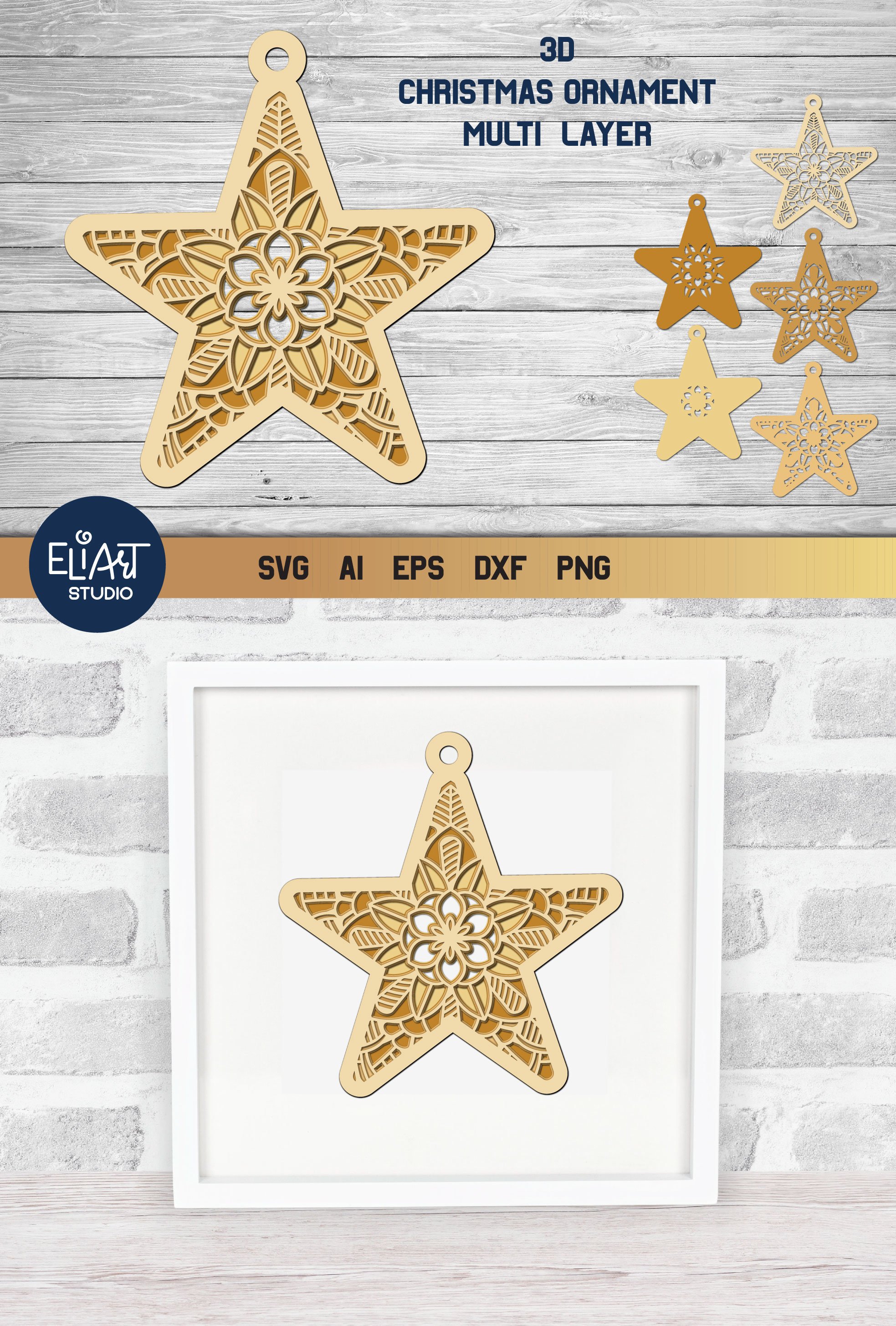 3D Layered SVG Star Ornament | Multi Layer Christmas SVG