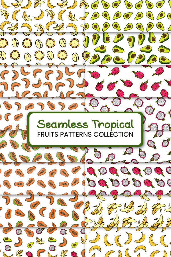 Seamless Tropical Fruits Patterns Collection