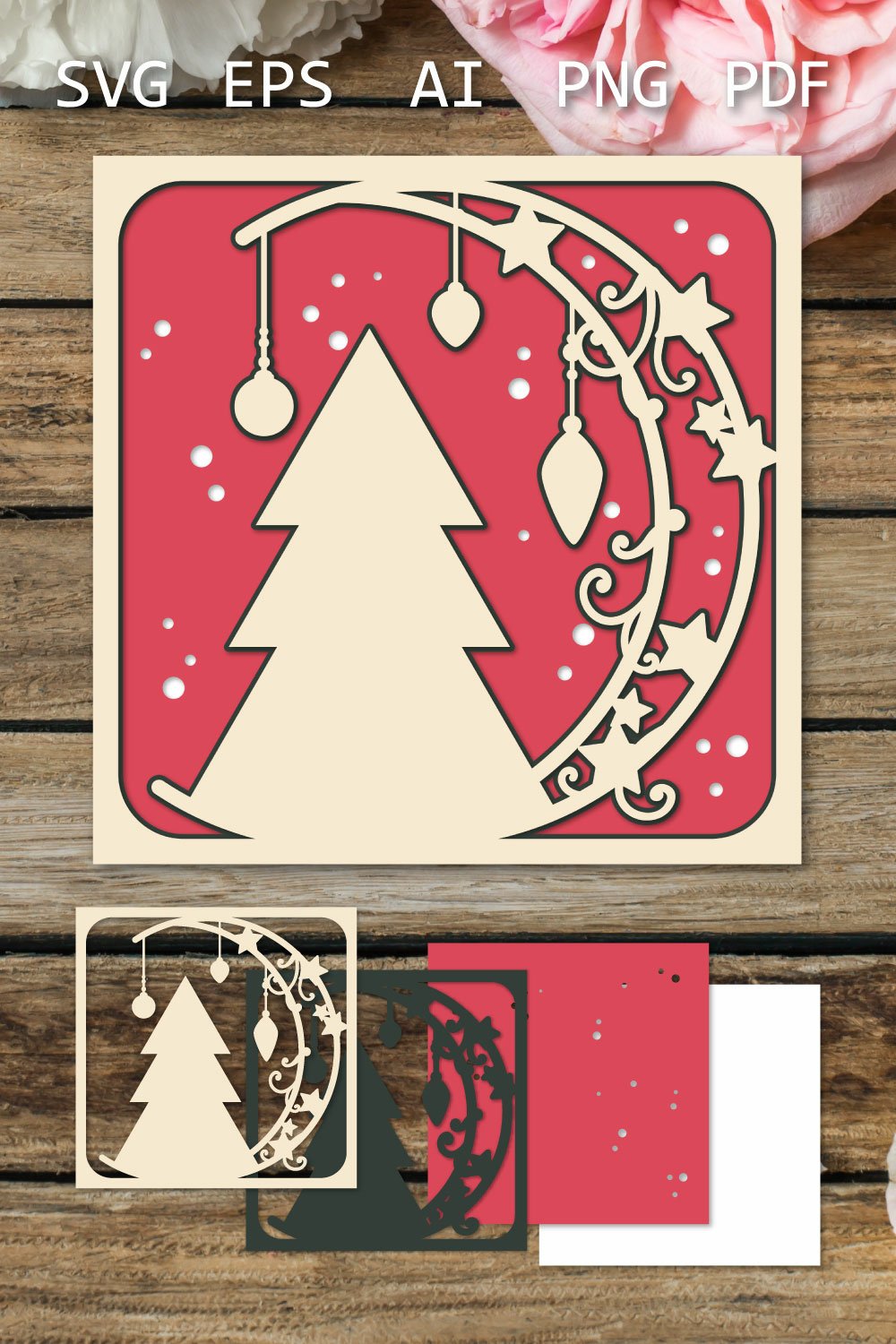 Layered Christmas card SVG, Merry Christmas greetings card
