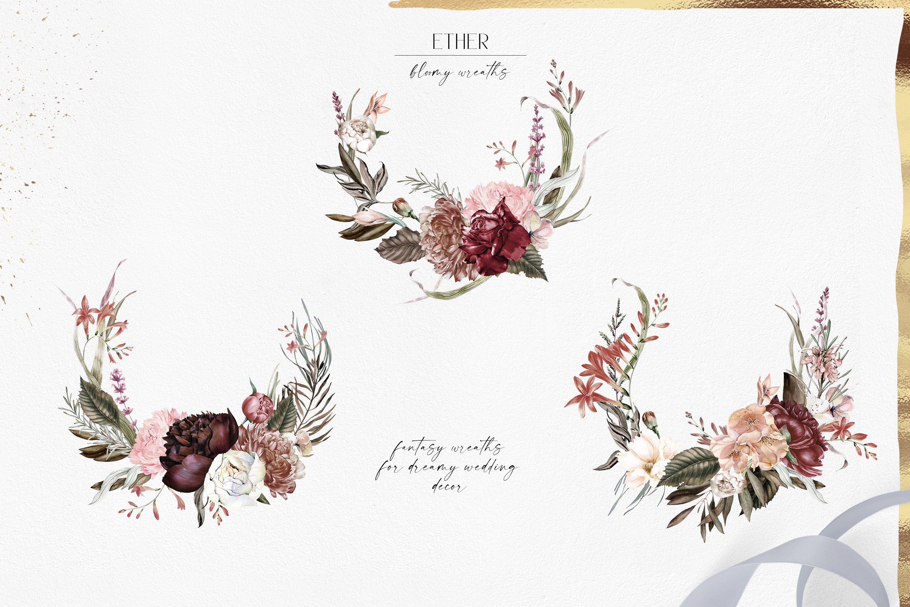 Boho wreath clipart, Watercolor roses borders png, Wedding