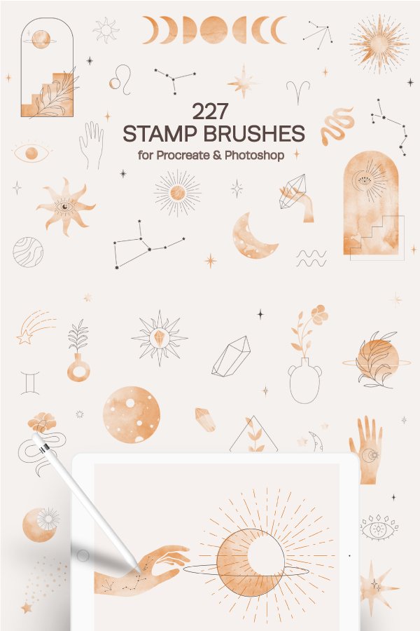 Celestial Stamp Brushes Procreate, Photoshop