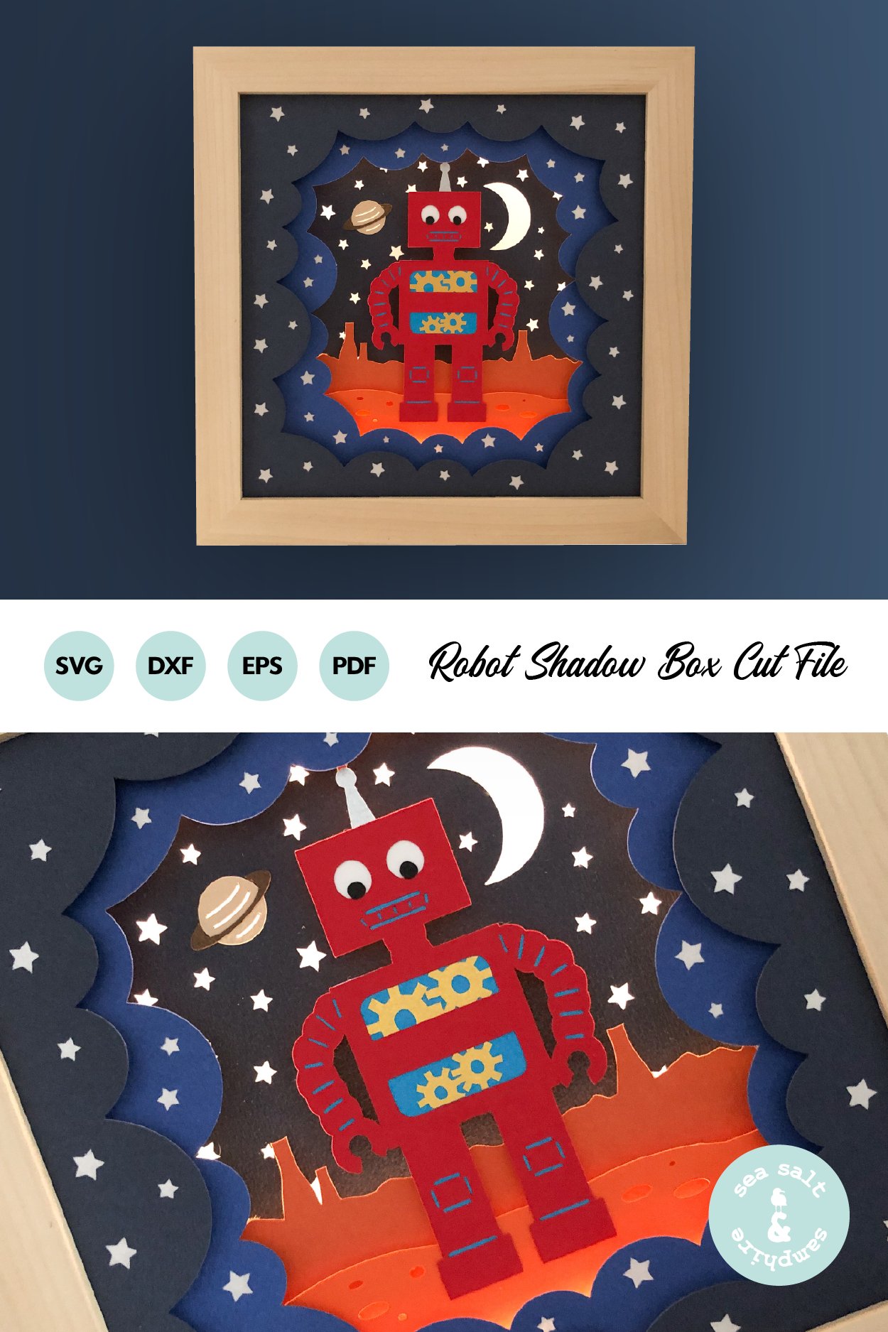 Robot 3D Shadow Box SVG Layered Paper Cut Template
