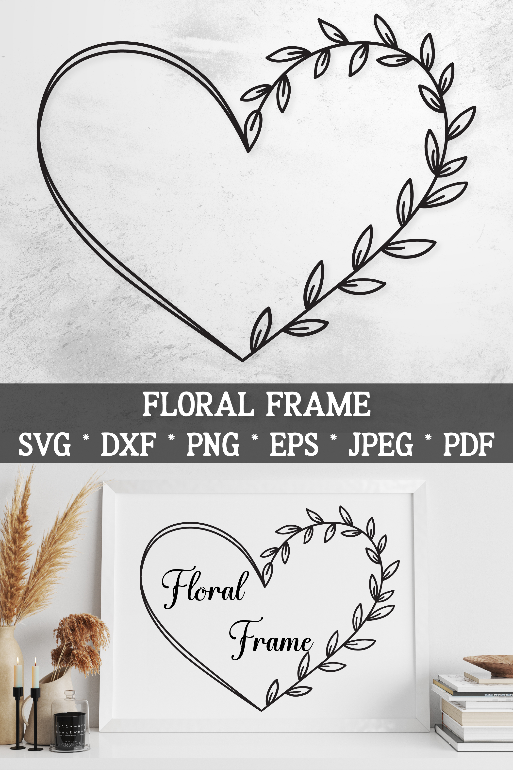 Floral Wreath Svg Cut File. Heart Leaves Frame Png (5759003)