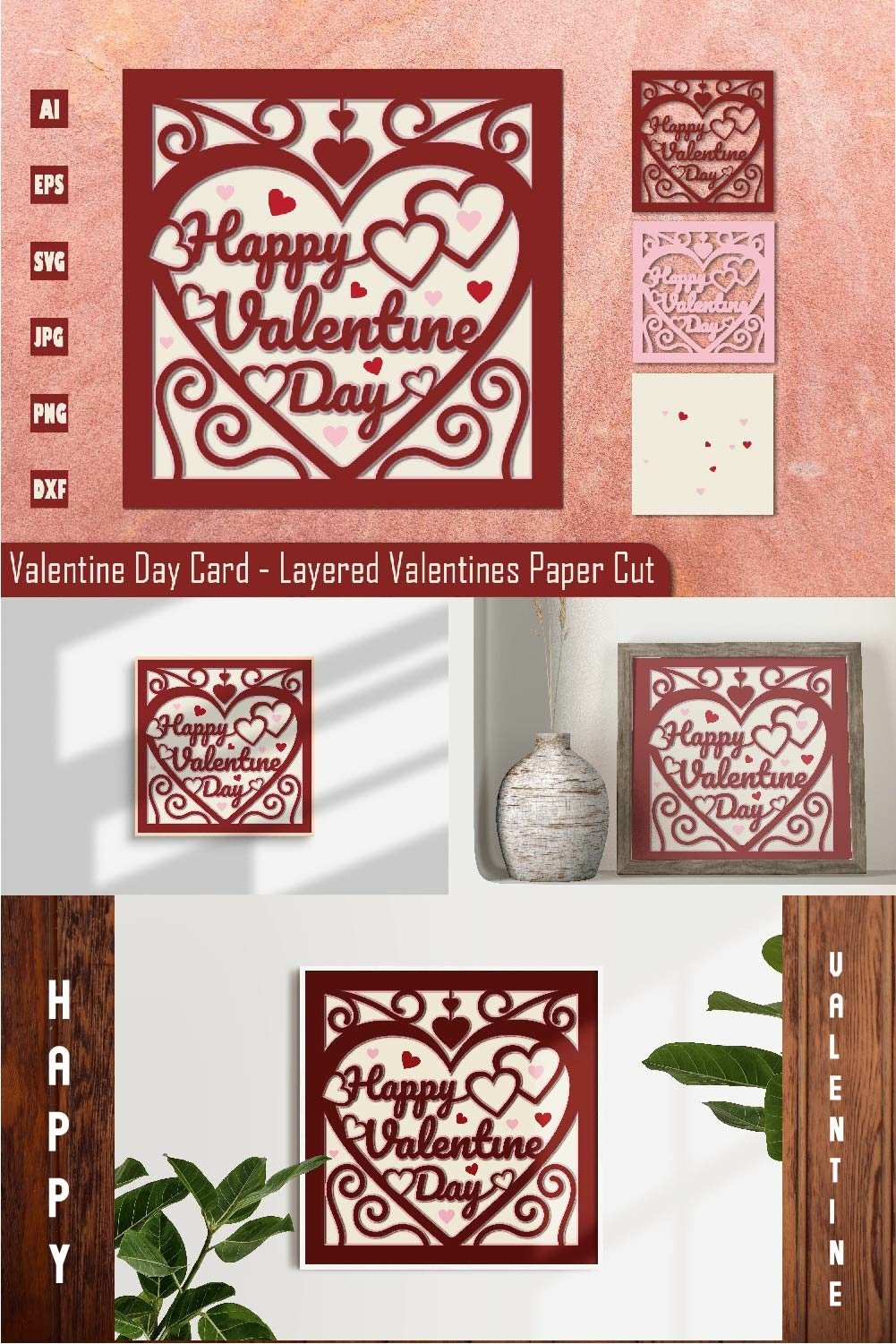 Valentine Day Card - Valentines Layered Paper Cut SVG