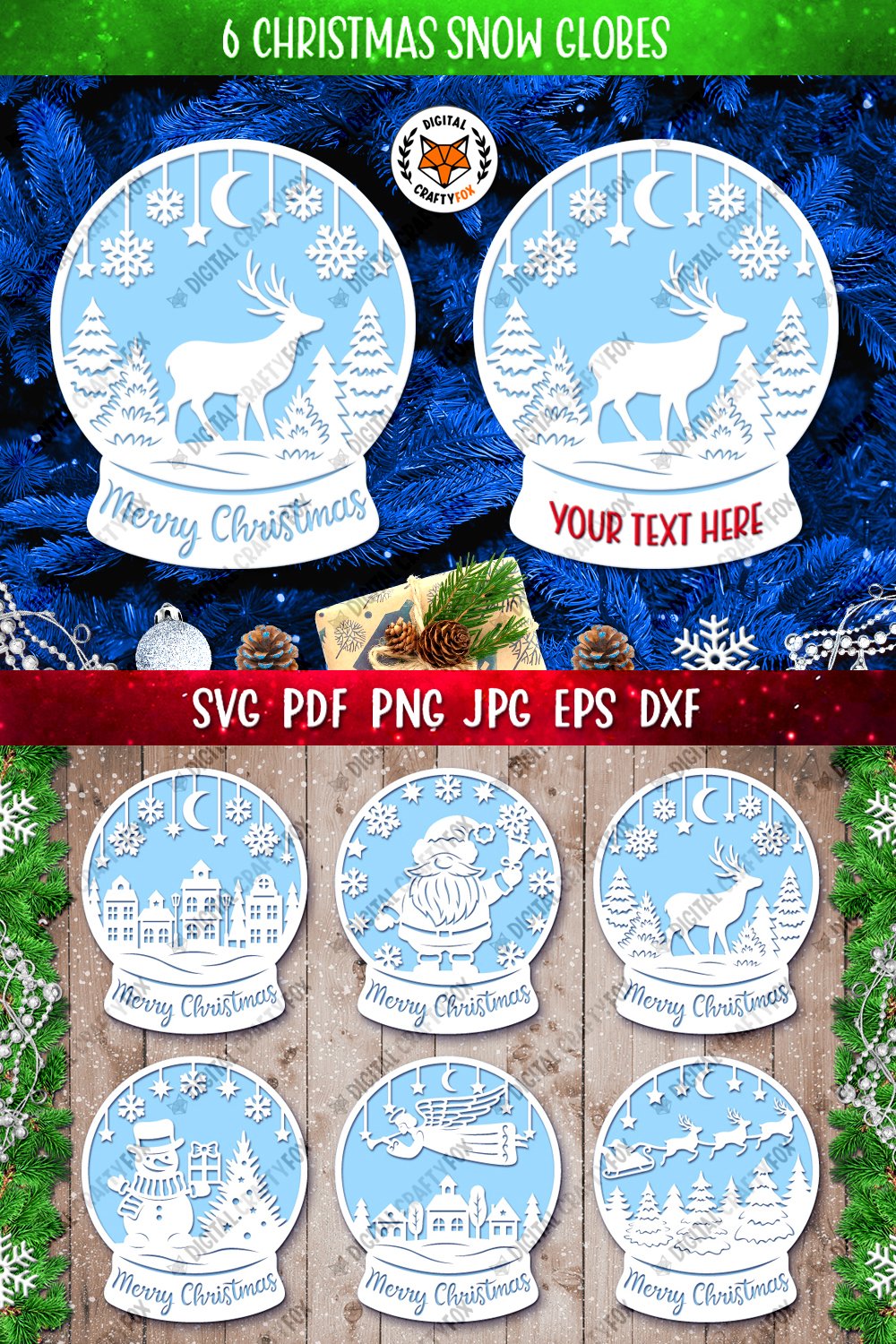 Snow Globe Paper Cut Bundle SVG, Christmas Ornament Diy