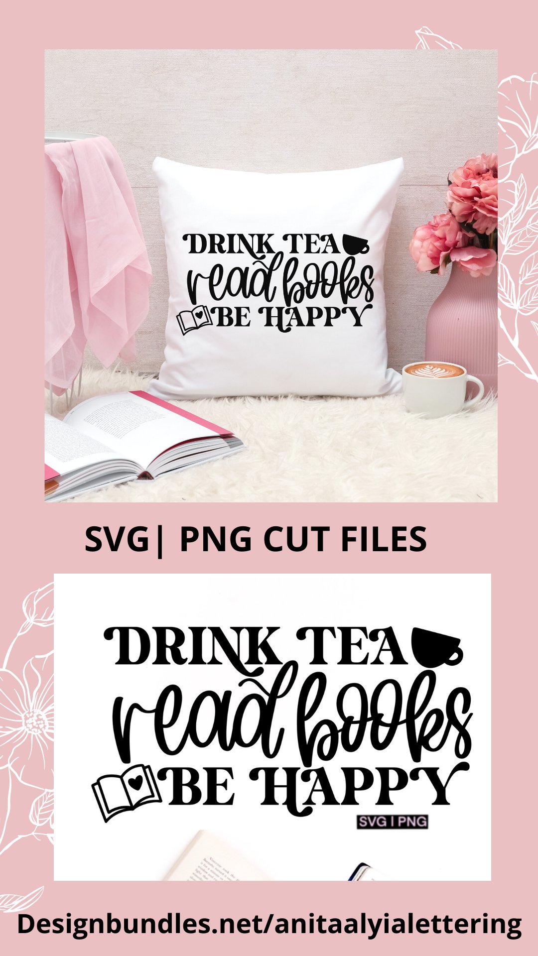 Drink tea read books be happy SVG