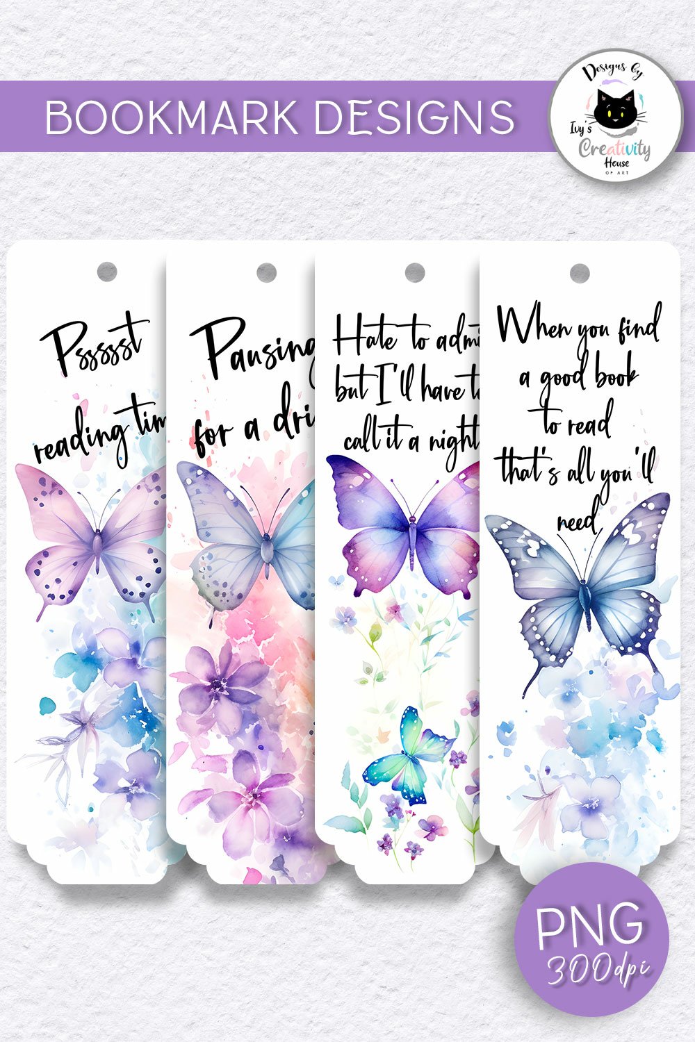 Watercolor Floral Butterfly Bookmark Sublimation Designs