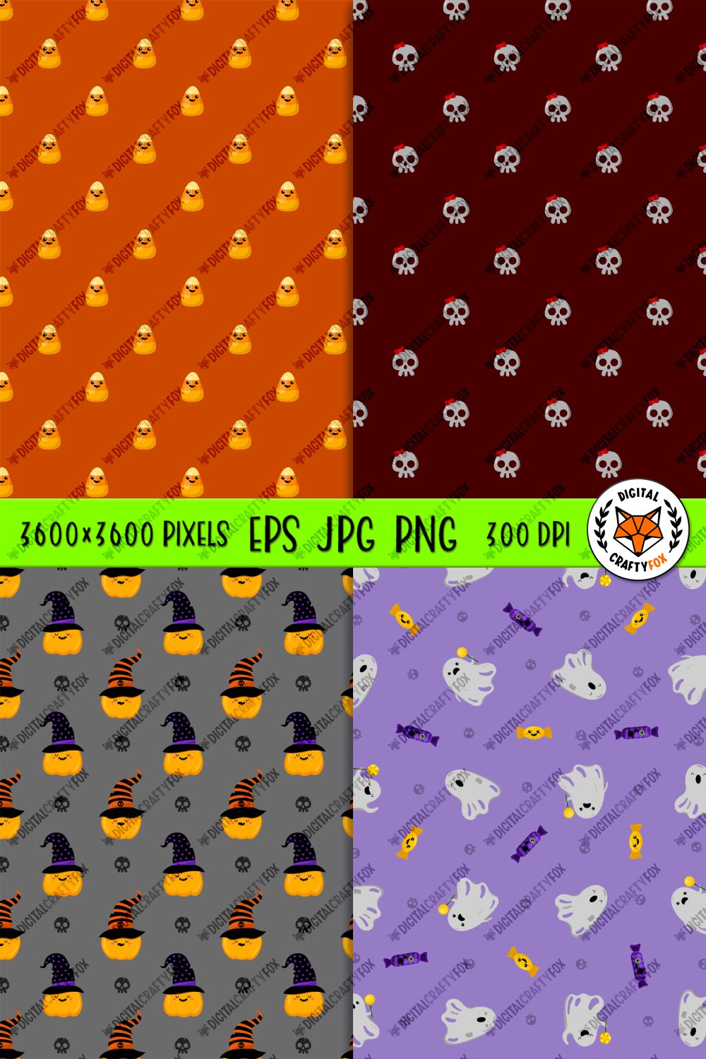 Halloween Seamless Pattern, Halloween Kawaii Digital Paper