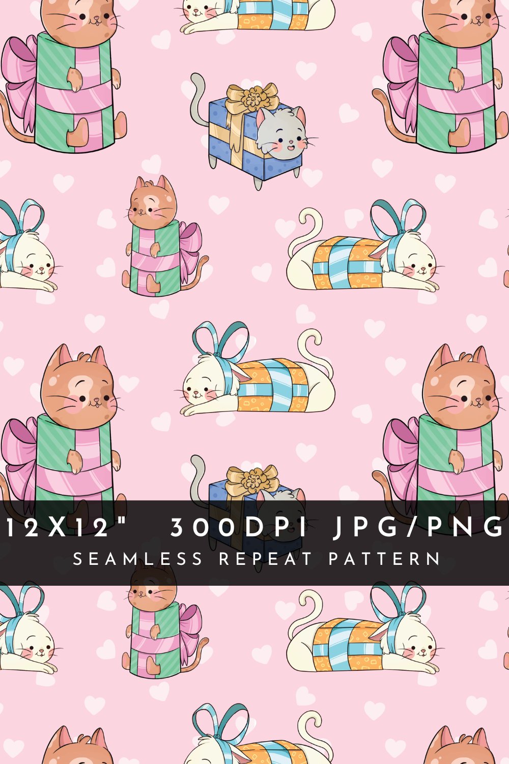 Cute Birthday Cats Seamless Pattern Baby Funny Cats