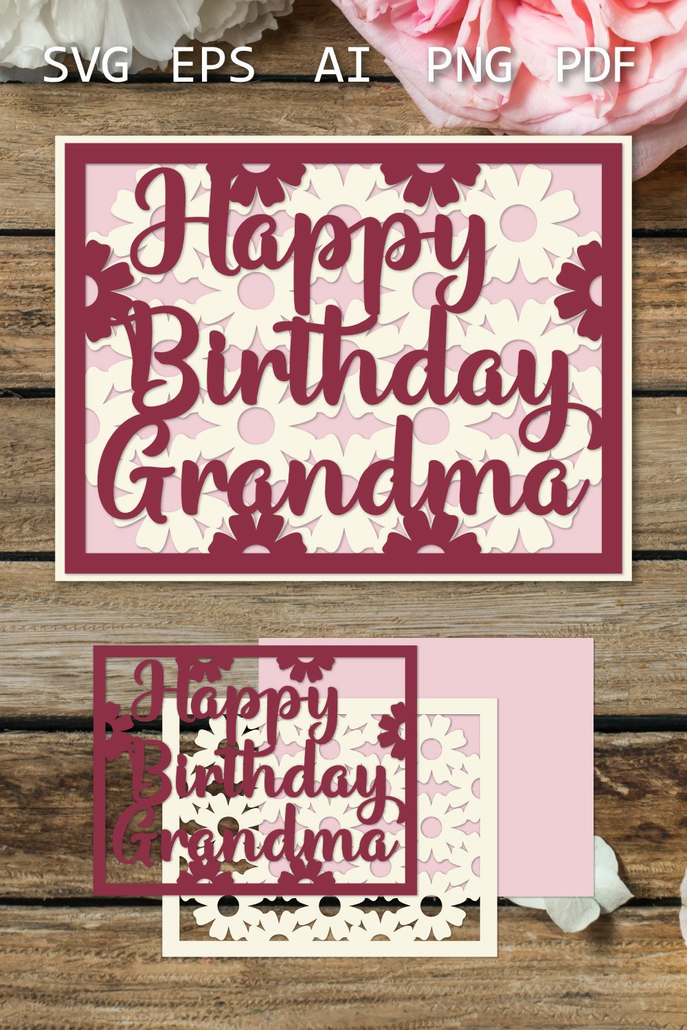 Happy Birthday Grandma card, SVG Layered card for Granny