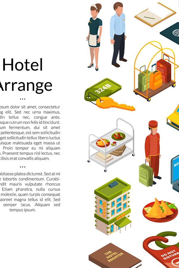 Vector isometric hotel icons background with place (872684)