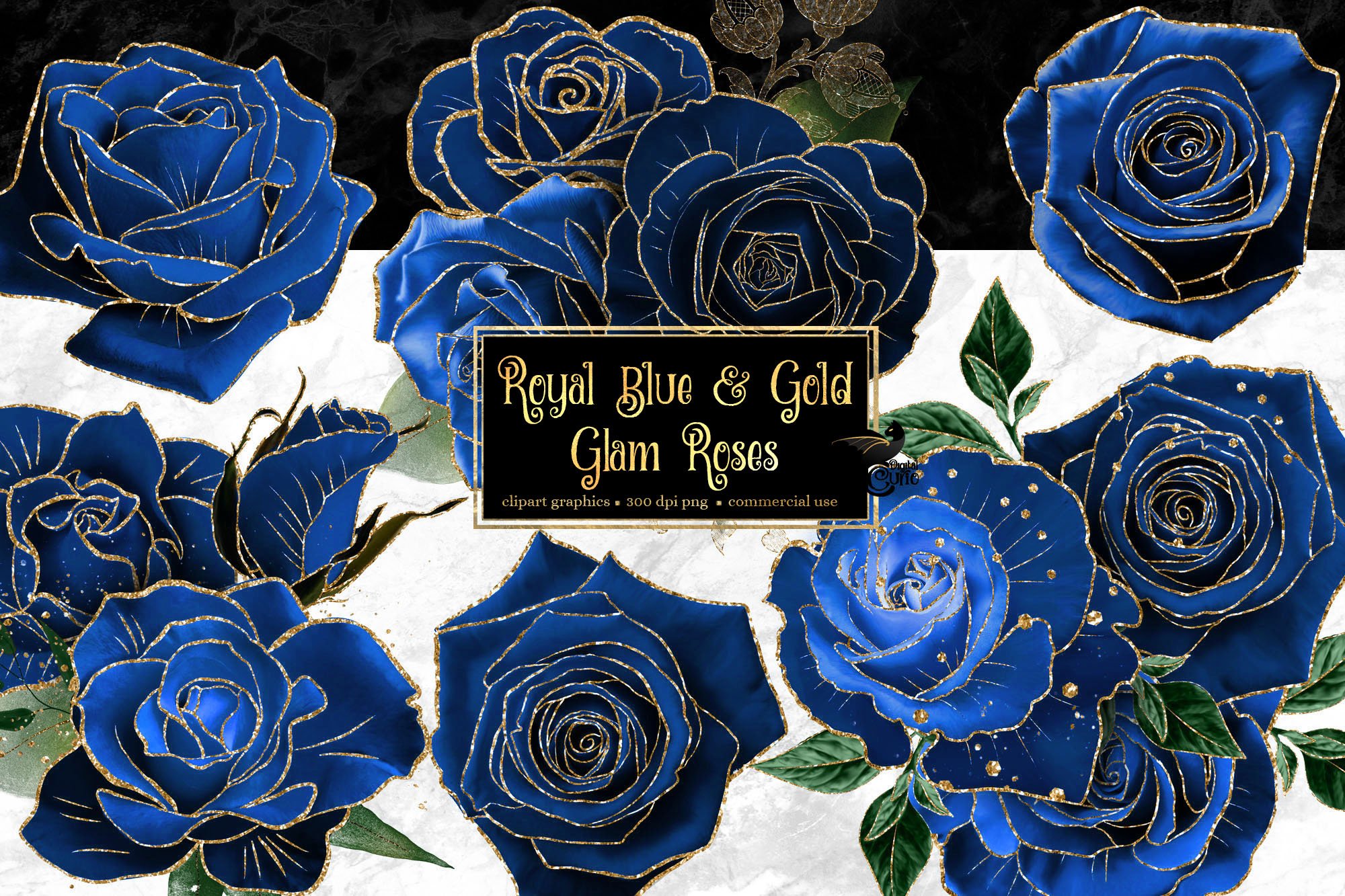 Royal Blue and Gold Glam Roses