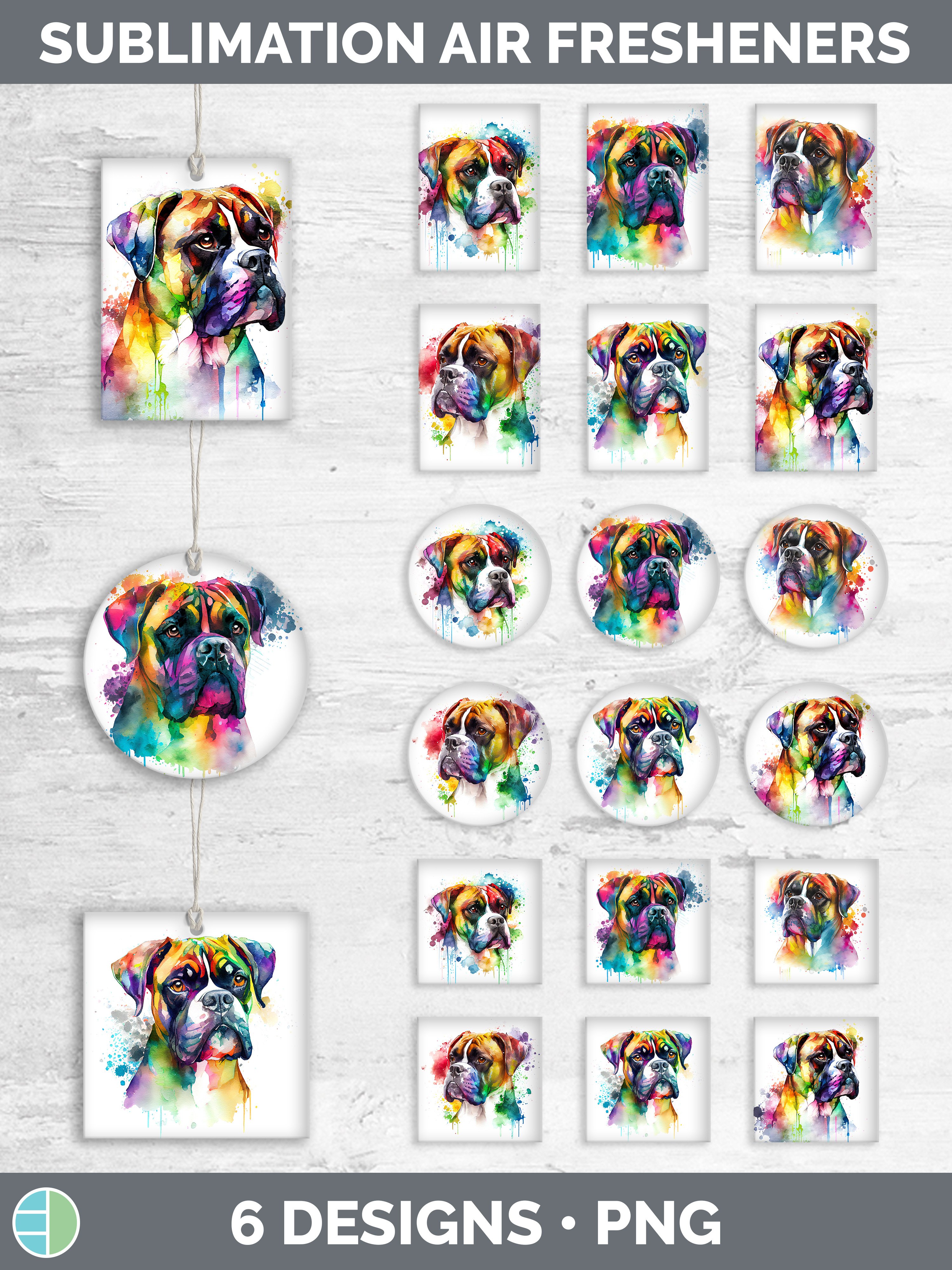 Rainbow Boxer Dog Air Freshener Sublimation Car Freshener