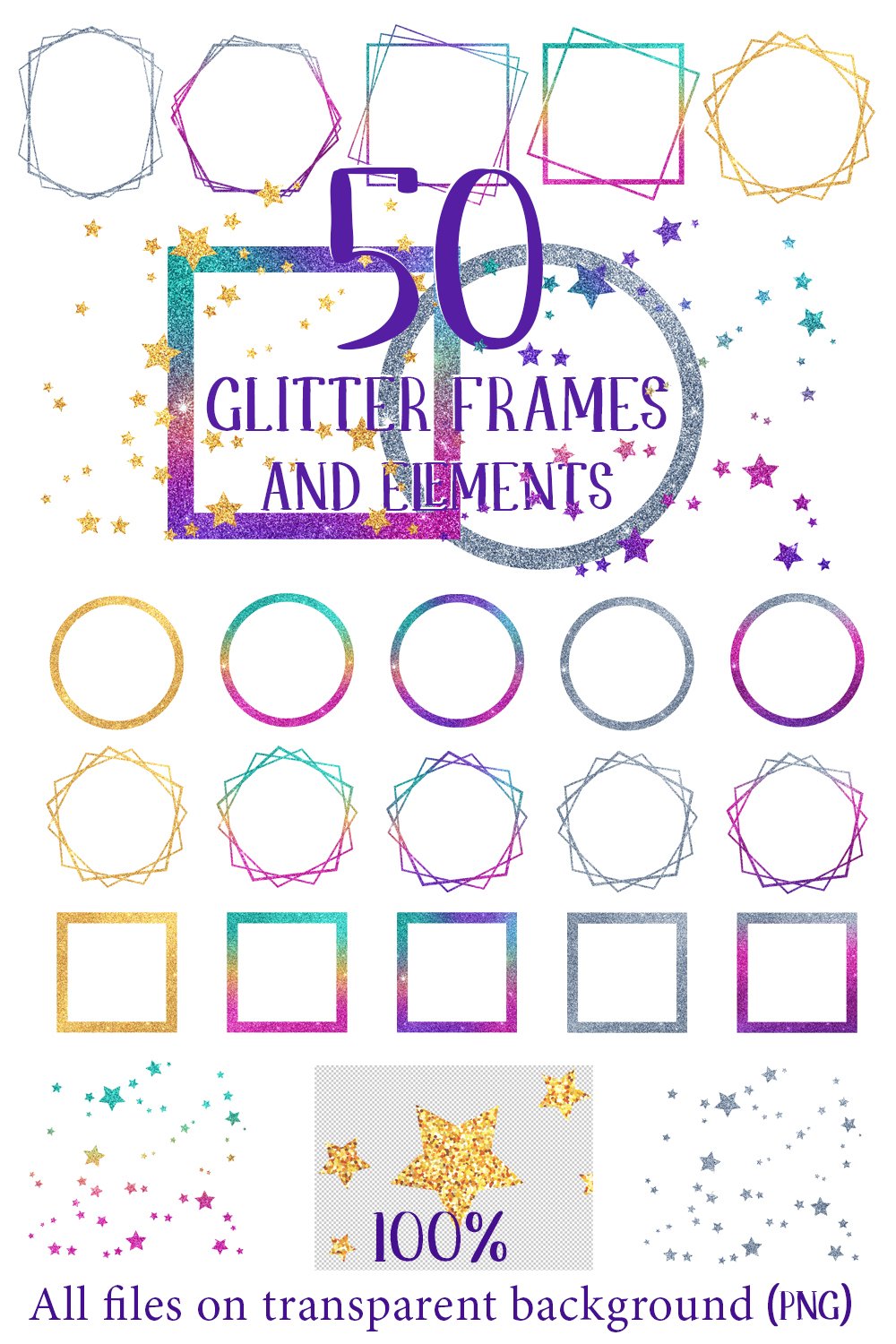 Glitter Frames Sublimation and elements PNG Bundle (1410357)