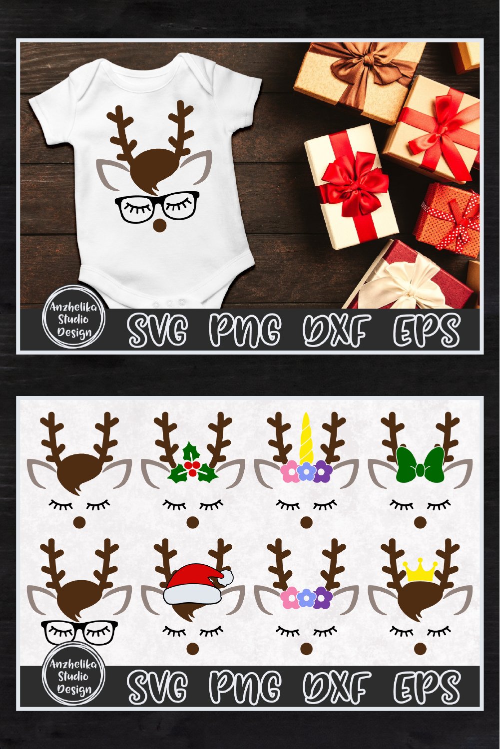 Christmas Deer Face SVG Bundle | Reindeer SVG | Antlers PNG