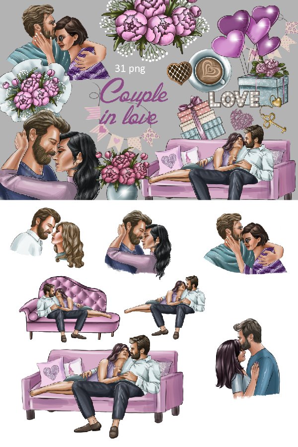 Couple in love fashion clipart for planner