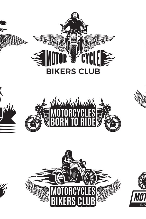 Motorbike illustrations. Logos for bike club
