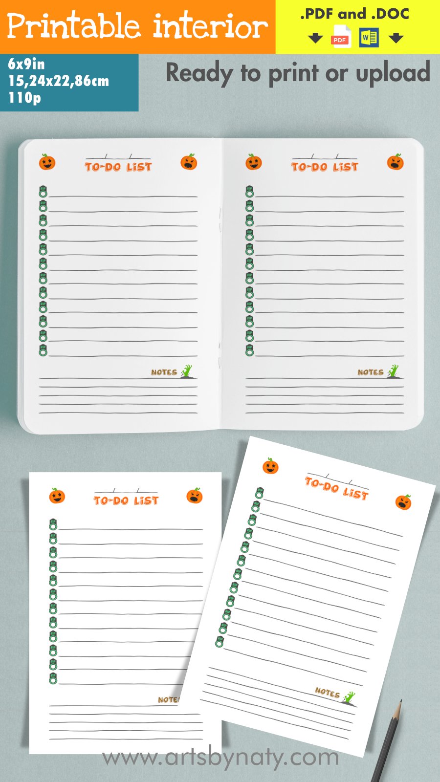 Halloween To-do list printable notebook.