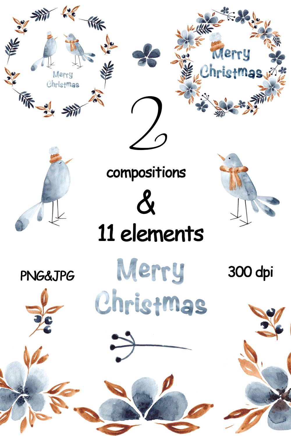 Watercolor Christmas Bundle, Merry Christmas Clipart, PNG
